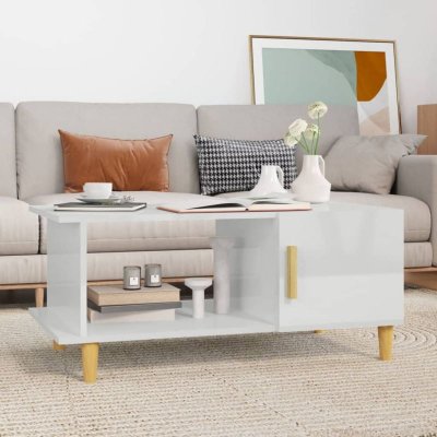 Mercatoxl - Table basse Blanc brillant 90x50x40 cm Bois d'ing&eacute;nierie