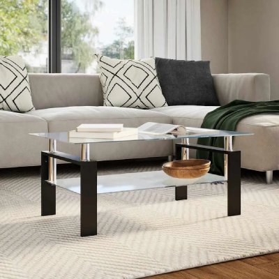 Mercatoxl - Table basse Gris et transparent 95x55x40 cm Verre tremp&eacute;