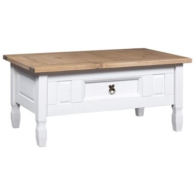 Mercatoxl - Table basse Pin mexicain Gamme Corona Blanc 100x60x45 cm