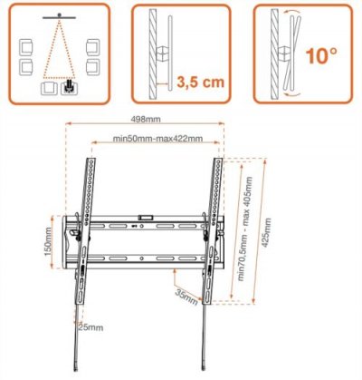 METRONIC  451064 Support TV inclinable 106 - 140 cm (42 &agrave; 55"") - noir