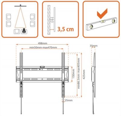 METRONIC  - Support tv fixe 42'' - 55'' / 106 - 140 cm - noir - Noir