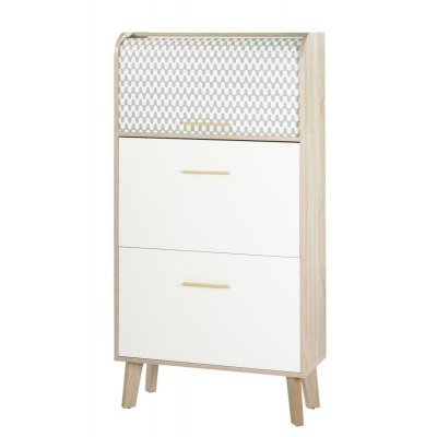 Meuble &agrave; chaussure vintage en bois avec tiroir blanc et rideau coulissant HAPPY