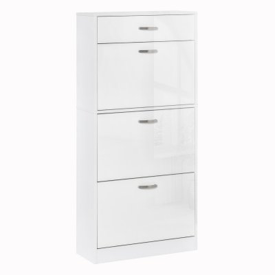 Meuble &agrave; chaussures 3 portes abattantes et tiroir coulissant blanc