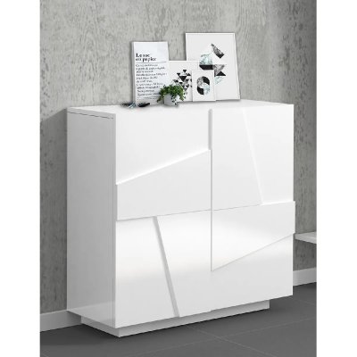 Meuble &agrave; chaussures avec 2 portes effet blanc brillant