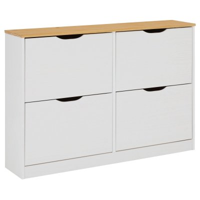 Meuble &agrave; chaussures en pin BASIL, 2x2 abattants, lasur&eacute; blanc et brun