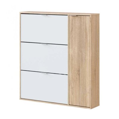 Meuble &agrave; Chaussures - PEGANE - 3 abattants - 1 porte - Ch&ecirc;ne canadien / blanc artic