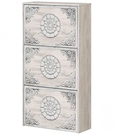 Meuble &agrave; Chaussures - PEGANE - 3 abattants - Ch&ecirc;ne gris blanchie - Mandala