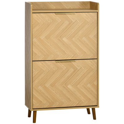 Meuble &agrave; chaussures style scandinave 2 portes 3 &eacute;tag&egrave;res motif chevron