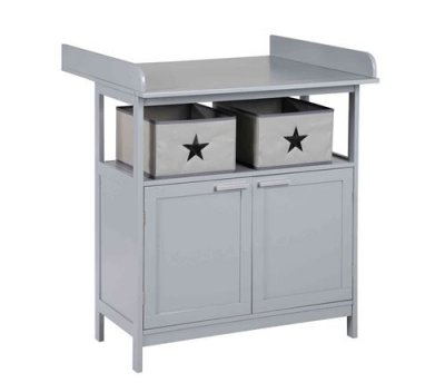 ROBA Meuble &agrave; langer b&eacute;b&eacute; en bois gris 2 portes + 2 bo&icirc;tes de rangement Hamburg