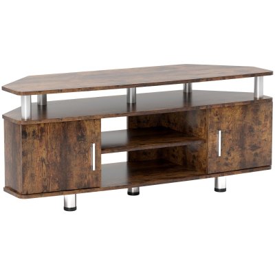 HOMCOM Meuble banc TV design contemporain 2 portes niche centrale &eacute;tag&egrave;re grand plateau chrom&eacute; effet bois