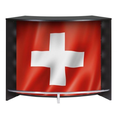 Meuble Bar Comptoir d'Accueil Noir 3 Tablettes - Drapeau Suisse 650