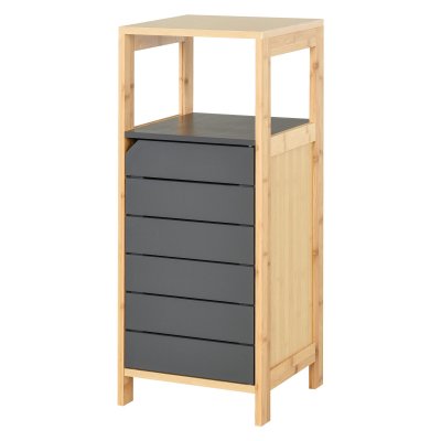 Meuble bas rangement salle de bain porte &eacute;tag&egrave;res niche bambou gris