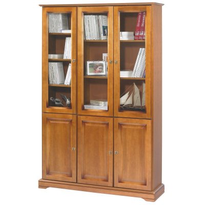 Meuble Biblioth&egrave;que Merisier 6 Portes 