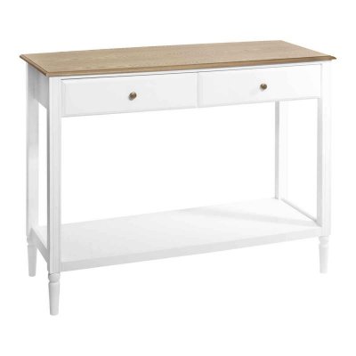 Meuble Console 2 Tiroirs en Bois Blanc et Naturel H 85 cm