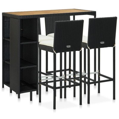 Meuble de bar de jardin 5 pcs et coussins R&eacute;sine tress&eacute;e Noir