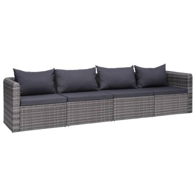 VIDAXL Meuble de jardin 4 pcs avec coussins Gris R&eacute;sine tress&eacute;e  n/a