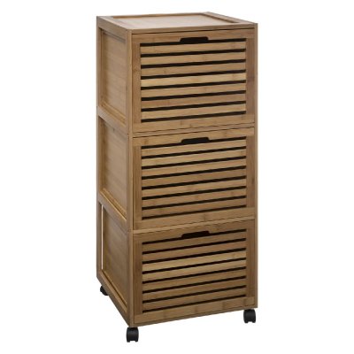 Meuble de salle bain 3 tiroirs en Bambou et m&eacute;lamine H 91 cm SICELA