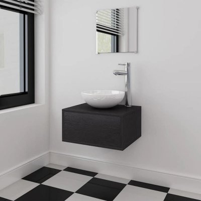 Meuble de Salle de Bain avec Lavabo et Robinet 4 pcs Noir Vidaxl Noir