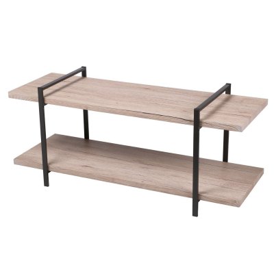 URBAN LIVING Meuble de t&eacute;l&eacute;vision bois MDF et m&eacute;tal noir 2 &eacute;tages