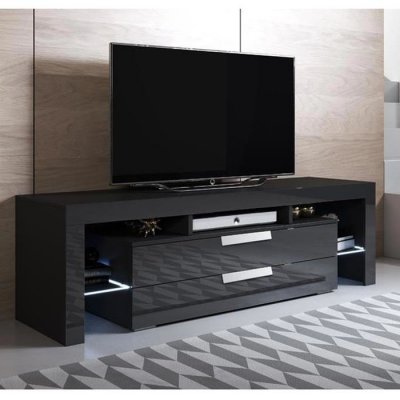 DESIGN AMEUBLEMENT Meuble de t&eacute;l&eacute;vision noir avec tiroirs et lumi&egrave;res LED Sayen Domensino