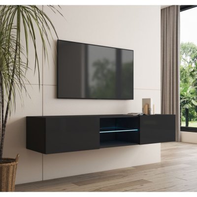 DESIGN AMEUBLEMENT Meuble de t&eacute;l&eacute;vision suspendu avec &eacute;tag&egrave;res de couleur noire Tenon Domensino