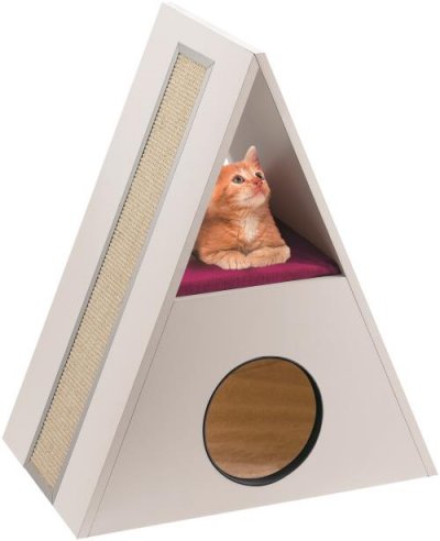 FERPLAST Meuble en bois chats chat stable robuste maisonnette bois &agrave; griffer  MERLIN