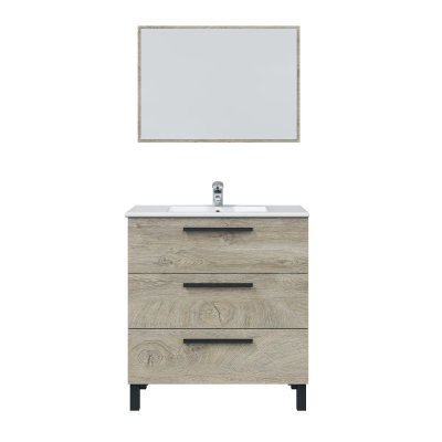 Meuble salle de bain sous vasque PEGANE - 3 Tiroirs + 1 Miroir - Alaska ch&ecirc;ne - L80xP45xH86cm