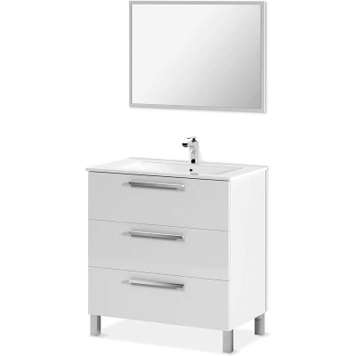 Meuble salle de bain suspendu PEGANE - 3 tiroirs - Blanc brillant - L80xP45xH86cm