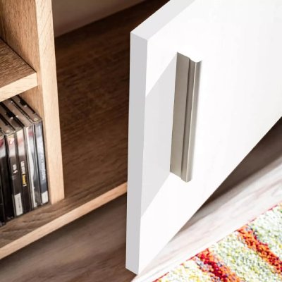 HELLOSHOP26 Meuble t&eacute;l&eacute; buffet tv t&eacute;l&eacute;vision design pratique mural avec lumi&egrave;re led ch&ecirc;ne sonoma et blanc