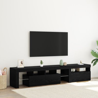 VIDAXL Meuble TV - 2 pcs - Ch&ecirc;ne Noir - Lumi&egrave;res LED - Tiroirs int&eacute;gr&eacute;s