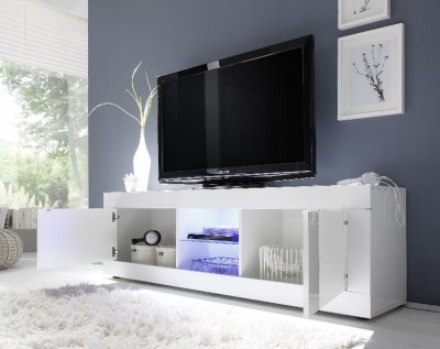 SUBLEEM Meuble TV 2 portes+2 niches finition laqu&eacute;e TOPIC coloris blanc 
