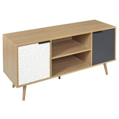 THE HOME DECO FACTORY Meuble tv 2 portes & 2 niveaux ""agglo"" 120cm naturel