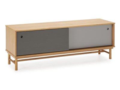 VS VENTA STOCK Meuble tv 2 portes coulissantes couleur gris, bois massif, 140 cm