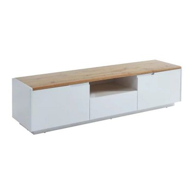 VENTE UNIQUE Meuble TV AMANI - 2 portes & 1 tiroir - MDF - Coloris: Blanc laqu&eacute; et ch&ecirc;ne