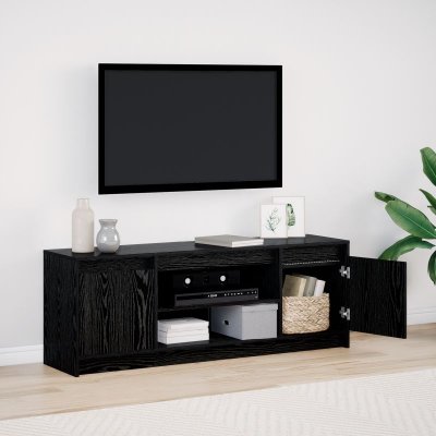 VIDAXL Meuble TV avec LED en Ch&ecirc;ne Noir 139,5x34x50 cm Bois d Ing&eacute;nierie