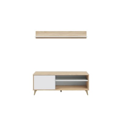 LOUNGITUDE Meuble TV avec rangements et &eacute;tag&egrave;re assortie L135cm