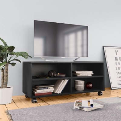 VIDAXL Meuble tv avec roulettes Noir 90x35x35 cm Bois d'ing&eacute;nierie - 