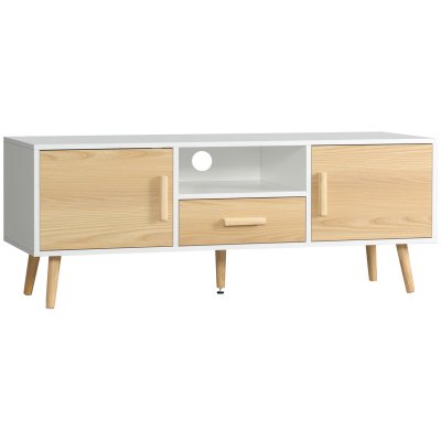 HOMCOM Meuble TV bas sur pied style  120x37x45cm Beige