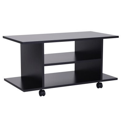HOMCOM Meuble tv bas table basse a roulettes en panneaux de particules noir 