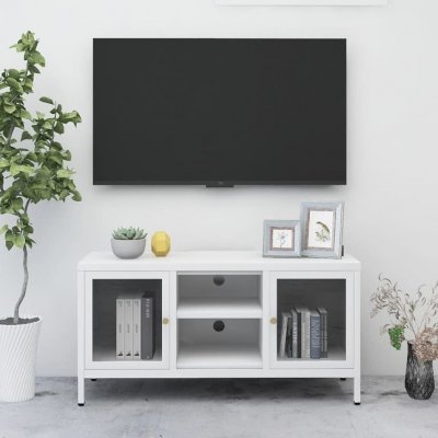 VIDAXL Meuble tv Blanc 105x35x52 cm Acier et verre  Blanc