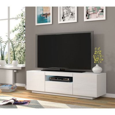 BIM FURNITURE Meuble TV blanc avec rangement blanc fabriqu&eacute; en HDF et MDF 