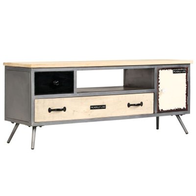 VIDAXL Meuble tv bois de manguier massif et acier 120 x 30 x 45 cm