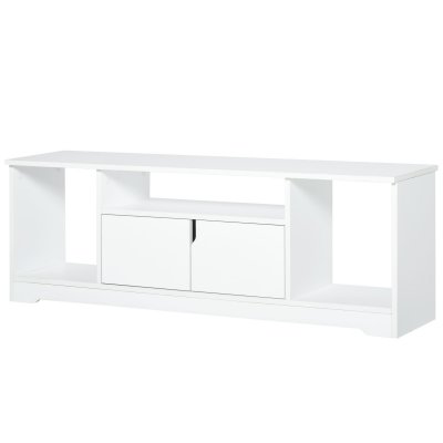 HOMCOM Meuble TV design 3 niches placard 2 portes panneaux particules blanc
