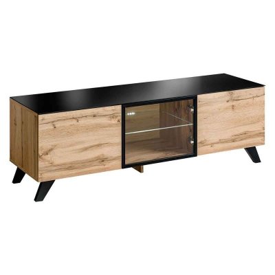 PARIS PRIX Meuble tv design led ""thin"" 150cm noir & naturel