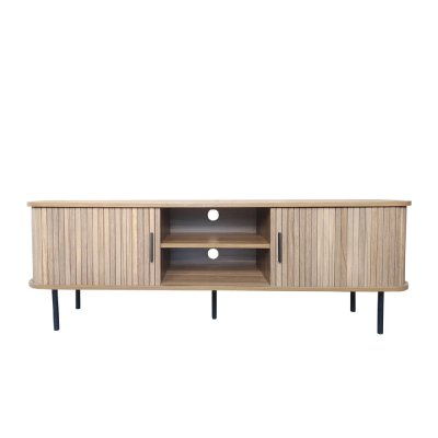 CONCEPT USINE Meuble TV en bois cannel&eacute; &agrave; portes coulissantes 140cm MANADO