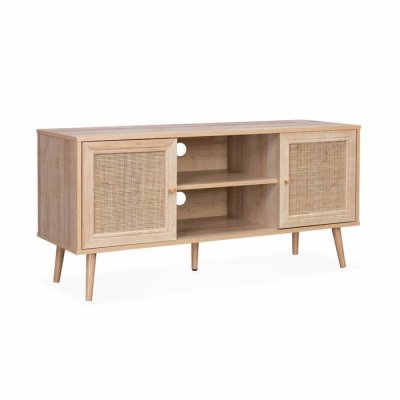 SWEEEK Meuble tv en cannage 2 niveaux 120x39x56.5cm