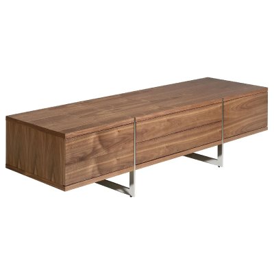 ANGEL CERDA Meuble TV en noyer et acier chrom&eacute; 3045C, 180 x 56 x 46 cm. -