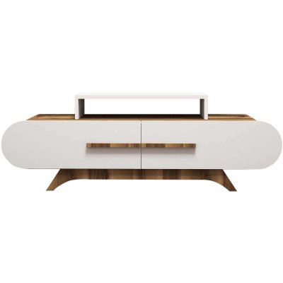  Meuble tv fa&ccedil;ade ovale ellipsis 145cm panneau bois naturel blanc