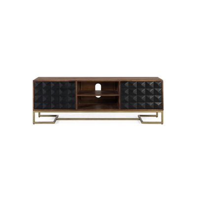 GINER Y COLOMER Meuble tv fait main en bois de manguier avec pieds dor&eacute;s, 150 cm