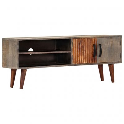 VIDAXL Meuble TV Gris 130x30x46 cm Bois massif de manguier brut  - Gris